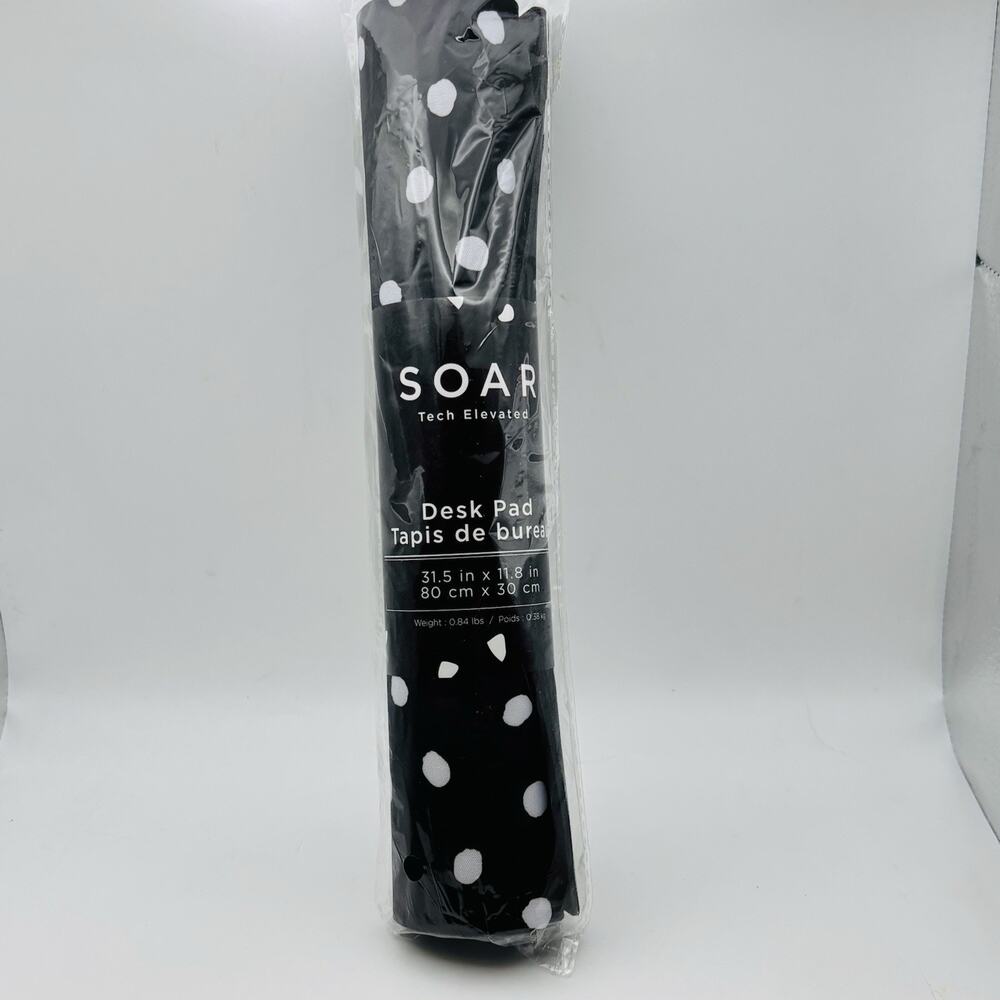 Soar Tech Elevated Desk Pad Mat Black & White Polk A Dot 31.5” x 11.8” New.